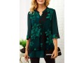 Split Neck Large Floral Print Button Detail Blouse