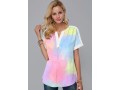 Split Neck Multi Color Short Sleeve Blouse