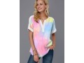 Split Neck Multi Color Short Sleeve Blouse