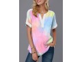 Split Neck Multi Color Short Sleeve Blouse