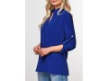 Split Neck Roll Tab Sleeve Royal Blue Blouse