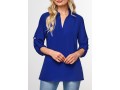 Split Neck Roll Tab Sleeve Royal Blue Blouse