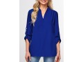 Split Neck Roll Tab Sleeve Royal Blue Blouse