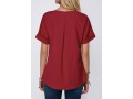 Split Neck Short Sleeve Wine Red Blouse