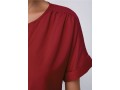 Split Neck Short Sleeve Wine Red Blouse