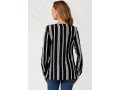 Striped Color Block V Neck Zipper Detail Blouse