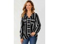 Striped Color Block V Neck Zipper Detail Blouse