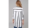 Striped Double Pocket Turndown Collar Blouse