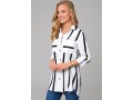 Striped Double Pocket Turndown Collar Blouse