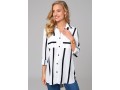 Striped Double Pocket Turndown Collar Blouse