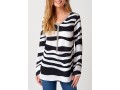 Striped Tassel V Neck Long Sleeve Blouse