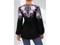 Tribal Floral Print Purple Split Neck Blouse