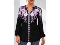 Tribal Floral Print Purple Split Neck Blouse