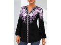 Tribal Floral Print Purple Split Neck Blouse