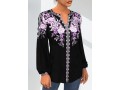 Tribal Floral Print Purple Split Neck Blouse