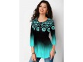 Tribal Print Gradient Three Quarter Sleeve Blouse