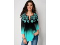 Tribal Print Gradient Three Quarter Sleeve Blouse