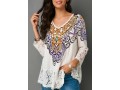 Tribal Print Lace Patchwork White Blouse