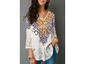 Tribal Print Lace Patchwork White Blouse