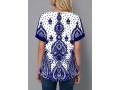 Tribal Print Split Neck Short Sleeve Blouse