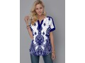 Tribal Print Split Neck Short Sleeve Blouse