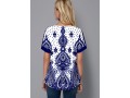 Tribal Print Split Neck Short Sleeve Blouse