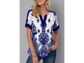 Tribal Print Split Neck Short Sleeve Blouse