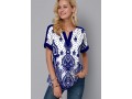 Tribal Print Split Neck Short Sleeve Blouse