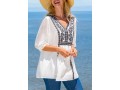 Tribal Print V Neck White 3/4 Sleeve Blouse