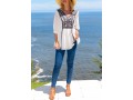 Tribal Print V Neck White 3/4 Sleeve Blouse