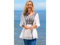 Tribal Print V Neck White 3/4 Sleeve Blouse