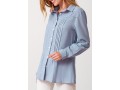 Turndown Collar Solid Crinkle Chest Long Sleeve Blouse