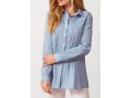 Turndown Collar Solid Crinkle Chest Long Sleeve Blouse