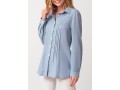 Turndown Collar Solid Crinkle Chest Long Sleeve Blouse