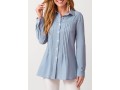 Turndown Collar Solid Crinkle Chest Long Sleeve Blouse