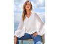 V Neck Lantern Sleeve Solid Blouse