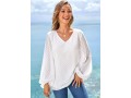 V Neck Lantern Sleeve Solid Blouse