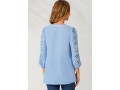 V Neck Sky Blue Lace Stitching Blouse