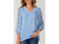 V Neck Sky Blue Lace Stitching Blouse