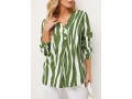 V Neck Striped Decorative Button Blouse