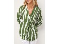 V Neck Striped Decorative Button Blouse