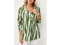 V Neck Striped Decorative Button Blouse