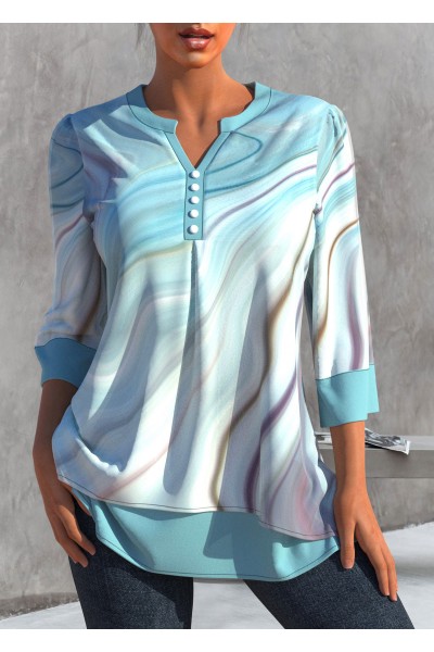 Water Ripples Print Light Blue Blouse