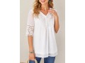 White Lace Stitching Sequin V Neck Blouse