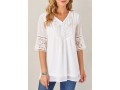 White Lace Stitching Sequin V Neck Blouse