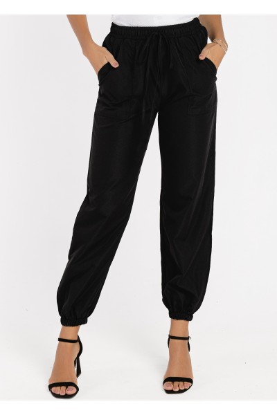 Black High Waisted Pocket Tie Front Pants