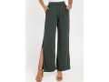 Blackish Green Side Slit Tie Design Pants