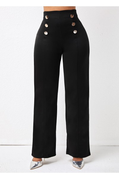 Double Breasted High Waist Solid Pants