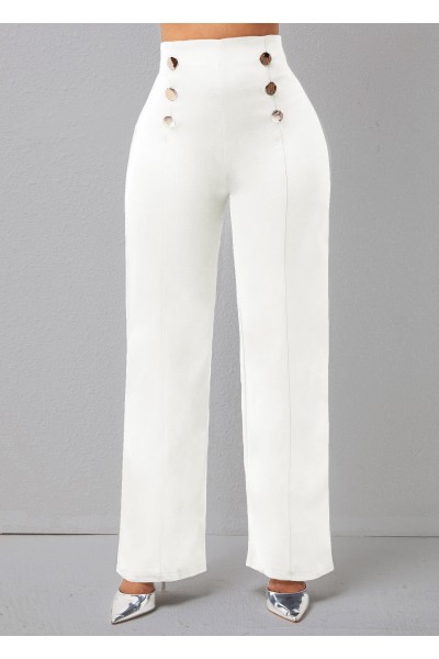 Double Breasted Solid High Waisted Pants