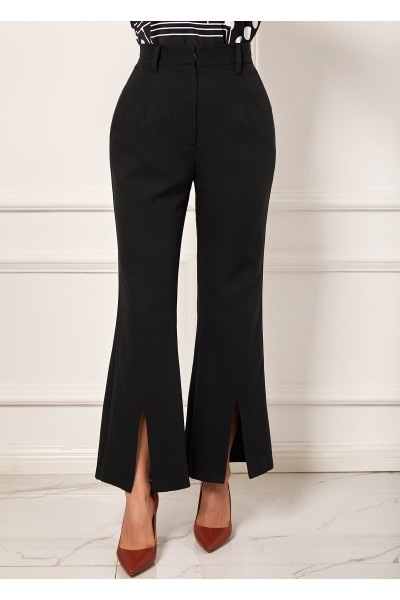 Front Slit Black High Waist Flare Pants